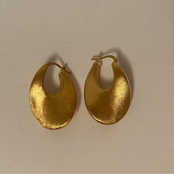 EARRINGS 925 GOLD VERMEIL STERLING SILVER BRUSHED MODERNIST HOOP DROP LEVER - Picture 3 of 9